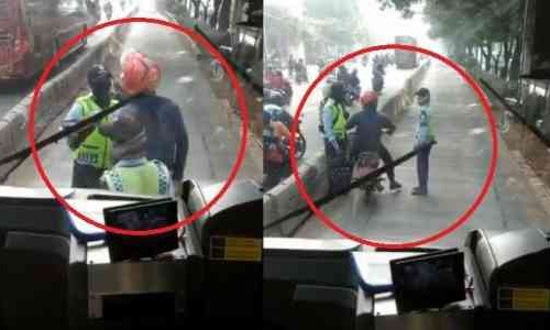 Viral Pengendara Motor Lewat Jalur Bus Way Tidak Terima Ditugur