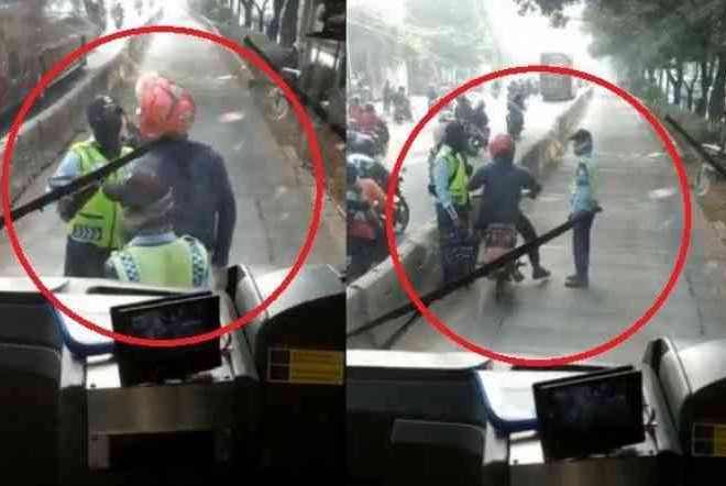 Viral Pengendara Motor Lewat Jalur Bus Way Tidak Terima Ditugur